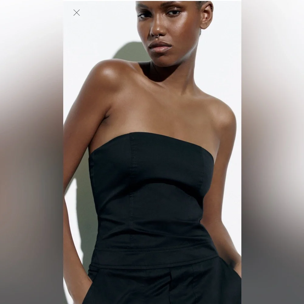Zara strapless cargo jumpsuit black size small blogger favorite - Picture 5 of 16